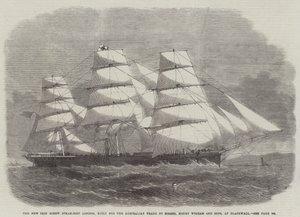 Het nieuwe ijzeren schroefstoomschip Londen, gebouwd voor de Australische handel door Messers Money Wigram en Sons, in Blackwall