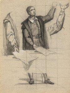 Man die predikt, schets voor Ondertekening van het verdrag in de hut van de Mayflower door Edwin White