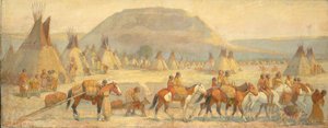 Blackfoot kamp scène, eind 19e-begin 20e eeuw door Edwin Willard Deming