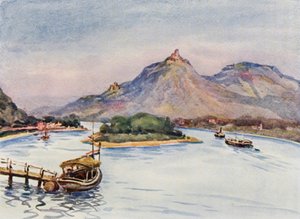 De Rijn: De Drachenfels en Nonnenwerth vanaf Rolandseck