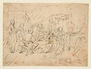 Interieur met een boerengezin aan de maaltijd door Egbert van Heemskerck (I)