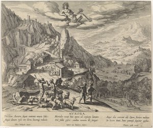 Allegorie op het ochtendgloren met personificatie van Aurora door Egbert van Panderen