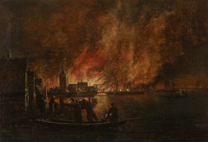 Nachtelijk vuur boven Nederlandse stad door Egbert van der Poel