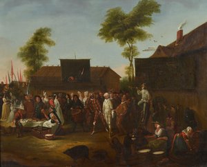 Een dorpscarnaval met figuren van de Commedia dell
