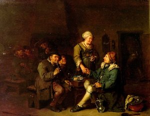 Interieur van een taverne met rokers