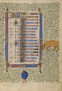 Kalenderblad voor april; Bloemen plukken; Stier door Egerton Master