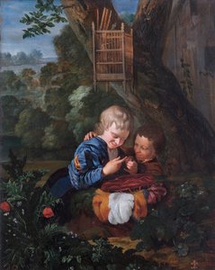 Jongens met een gevangen vogel, 17e eeuw