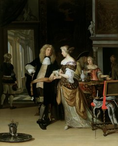De verloving: Een jong stel in een elegant interieur, 1678