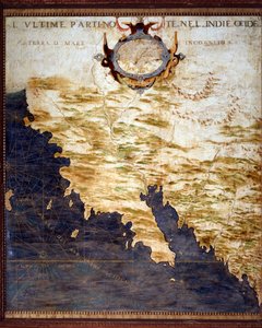Grens van de West-Indië en Onbekende Landen Kaart gemaakt door Egnazio Danti (1536-1586) wiskundige, kosmograaf en Italiaanse architect. Rond 1567. Florence, Palazzo Vecchio, Sala del Mappamondo