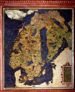 Scandinavië: Noorwegen, Zweden, Finland. Kaart gemaakt door Egnazio Danti (1536-1586) wiskundige, kosmograaf en Italiaanse architect. Rond 1567. Florence, Palazzo Vecchio, Sala del Mappamondo