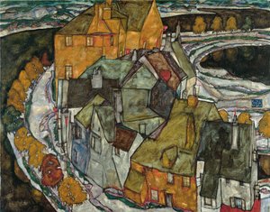 Crescent van Huizen II Eilandstad, 1915 door Egon Schiele