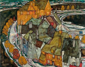 Crescent van huizen II (Eilandstad) door Egon Schiele