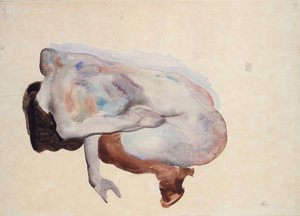 Gehurkte Naakte in Schoenen en Zwarte Kousen, Achteraanzicht door Egon Schiele