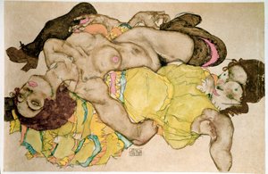 Gekromde vrouwen. Tekening door Egon Schiele