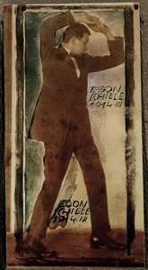 Egon Schiele met opgeheven armen ... (foto) door Egon Schiele