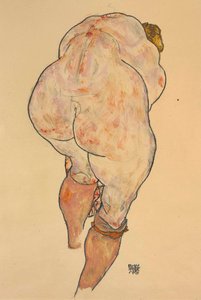 Vrouwelijk Naakt dat Kousen Optrekt, Achteraanzicht, 1918