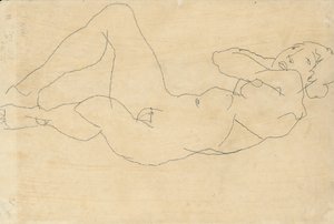 Vrouwelijk naakt met handen achter het hoofd door Egon Schiele