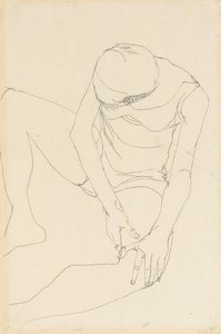 Vrouwelijk Naakt Voorovergebogen, Beide Handen op Linker Dij, 1913