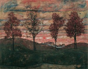 Vier bomen, 1917 door Egon Schiele