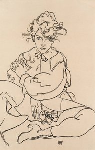 Meisje zittend met gespreide benen, 1918 door Egon Schiele