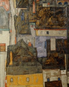 Krumau en der Moldau Krumau aan de rivier Vltava, Tsjechische Republiek ... (olieverf op doek) door Egon Schiele