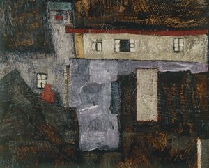 Krumau en der Moldau Krumlov aan de rivier de Vltava, ... (olieverf op doek) door Egon Schiele