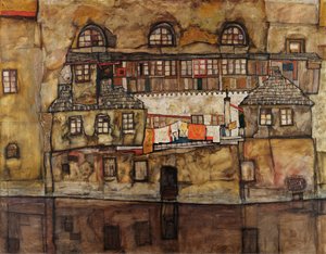 Muur van huizen aan de rivier door Egon Schiele