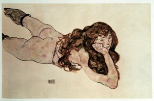 Naakte vrouw met platte buik. Tekening door Egon Schiele