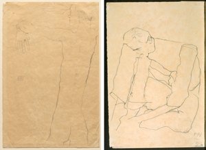 Naakte Man met Opgeheven Armen (recto) Zittende Man (verso) door Egon Schiele
