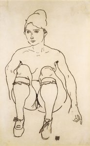 Zittend naakt met schoenen en kousen, 1918