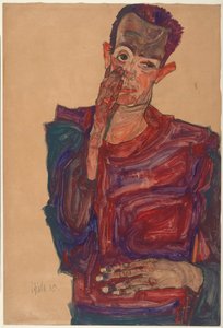 Zelfportret met naar beneden getrokken ooglid