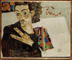 Zelfportret met gespreide vingers door Egon Schiele