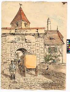 Stadspoort met koets (Leerlingenwerk) door Egon Schiele