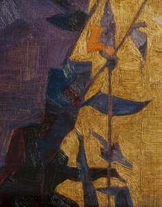 Gestileerde bloem tegen een decoratieve achtergrond ... (brons) door Egon Schiele