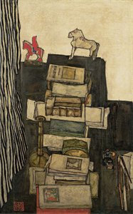 Stilleven met boeken Schieles bureau, 1914 door Egon Schiele