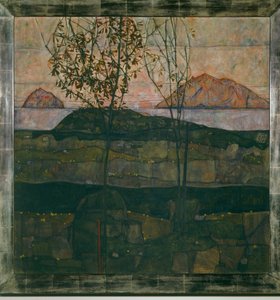 Versinkende Sonne (olieverf op doek) door Egon Schiele