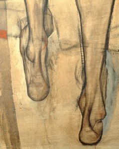 Vrouwelijk naakt met schoudersjaal, fragment ... (schilderij op doek) door Egon Schiele
