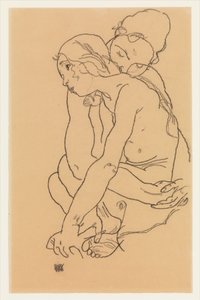 Frau und Mädchen, die sich umarmen door Egon Schiele