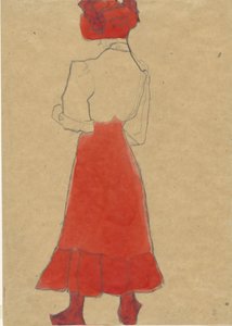 Vrouw met rode rok, ca. 1909 door Egon Schiele