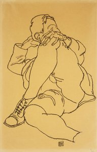 Jonge man liggend met zijn hoofd rustend op zijn gekruiste been, 1918