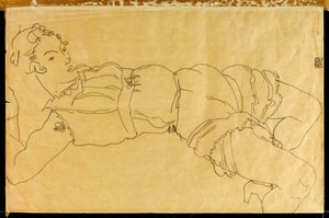 Jonge vrouw liggend op haar rug, 1915 door Egon Schiele