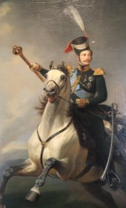 Portret van de tsarevitsj Alexander Nikolaevich te paard.