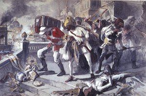 Britse en Indiase troepen plunderen de Kaisarbagh tijdens de verovering van Lucknow in maart door Egron Sellif Lundgren