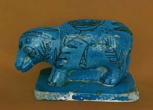 Blauwe nijlpaard met zwarte decoratie, uit Dra Aboul Naga, Middenrijk