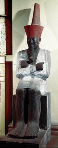 Egyptische oudheid: standbeeld van farao Montuhotep II. 11e dynastie. Uit Deir el Bahari. Dim. 83 cm. Caïro, Egyptisch Museum door Egyptian 11th Dynasty