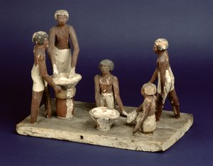 Model van vijf mannen die bier brouwen, uit Beni Hasan, Middenrijk, ca. 2035-1668 v.Chr.