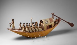 Reisboot die wordt geroeid uit het Graf van Meketre, c.1981-1975 v.Chr. (hout, verf, gips, linnen touw en linnen) door Egyptian 12th Dynasty