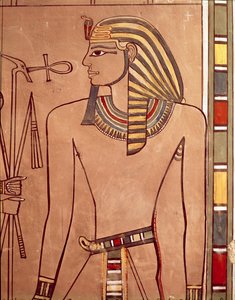 Amenhotep II (ca. 1427-1392 v.Chr.) met een ankh aan zijn lippen, uit de sarcofaagkamer van zijn graf, Nieuwe Koninkrijk door Egyptian 18th Dynasty