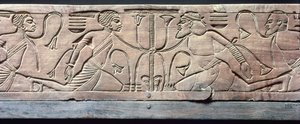Detail van de ceremoniële voetenbank van Toetanchamon