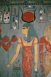 Egypte, Oud Thebe, Luxor, Vallei der Koningen, Graf van Horemheb, Muurschildering van godin Isis, Nieuwe Koninkrijk, Dynastie XVIII door Egyptian 18th Dynasty